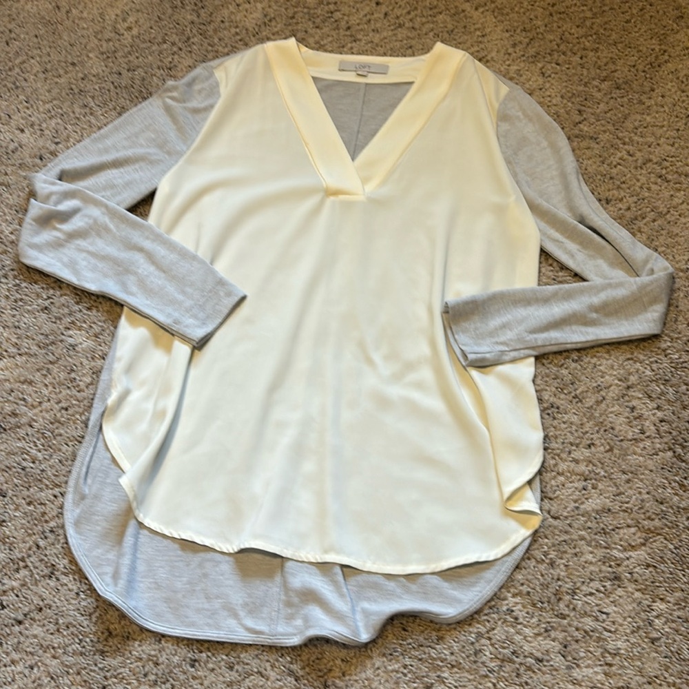 Loft cream and gray blouse